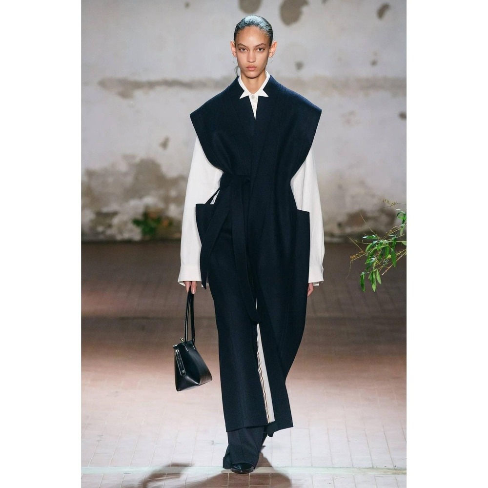 Jil Sander Black Wool Blend Wide Leg Trousers Side Button Detail Size 44 - Picture 2 of 15